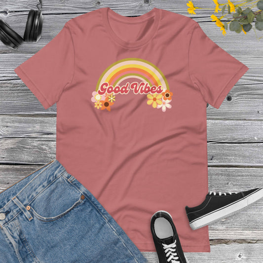 Retro Good Vibes Flowers, Raimbow flowers, Vintage Raimbow, Inspirational Positivity Shirt, Positive Feelings Unisex t-shirt