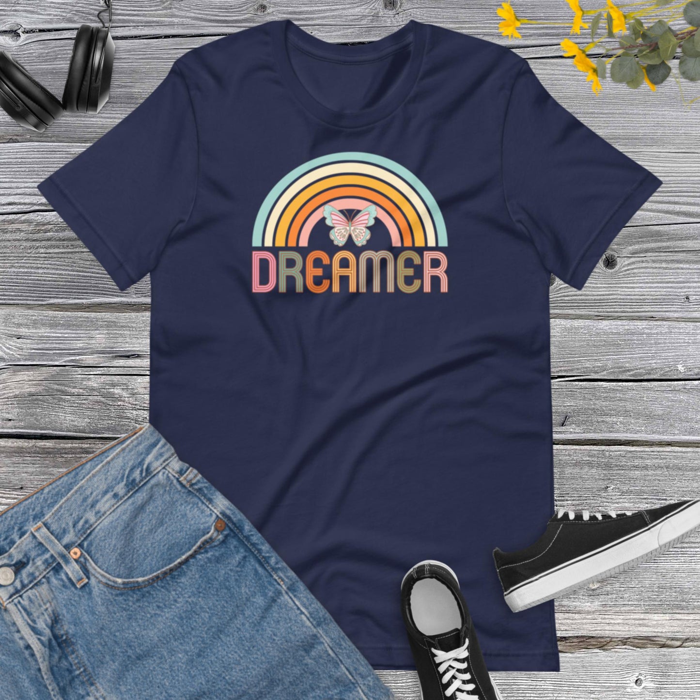 Retro Rainbow Shirt, Dreamer Tee, Butterfly Shirt, Rainbow Inspirational shirt, Positive thinking Retro Graphic Tees Unisex t-shirt