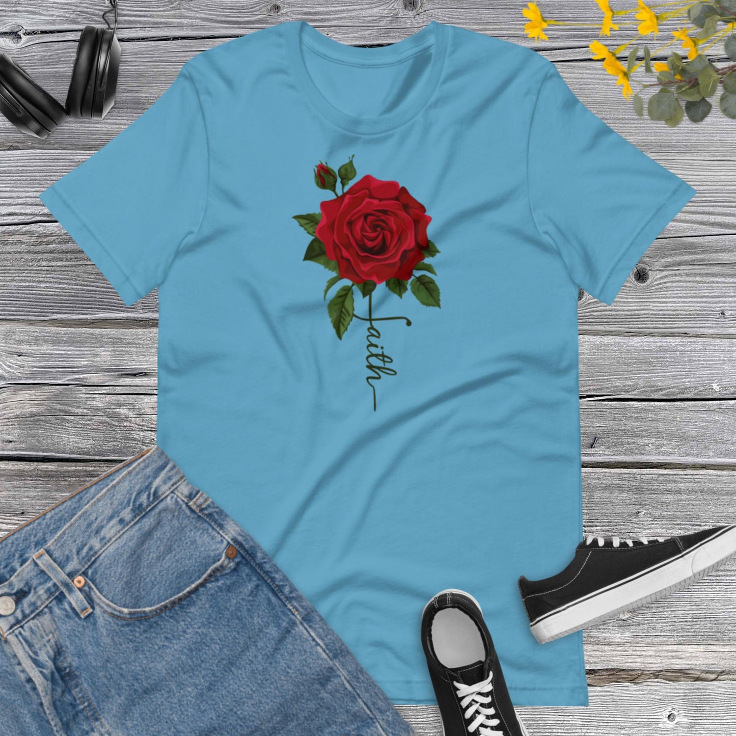 Faith Rose, Christian Watercolor, Vertical Cross, Faith Cross, Religious Shirt, Floral Shirt, Inspirational Unisex t-shirt