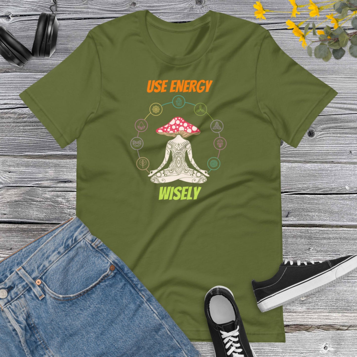 Use Energy Wisely, Psychedelic Mushroom T-Shirt, Yoga Time, Energy Positive, Positive Life, Vibes shirt Team Yoga Unisex t-shirt