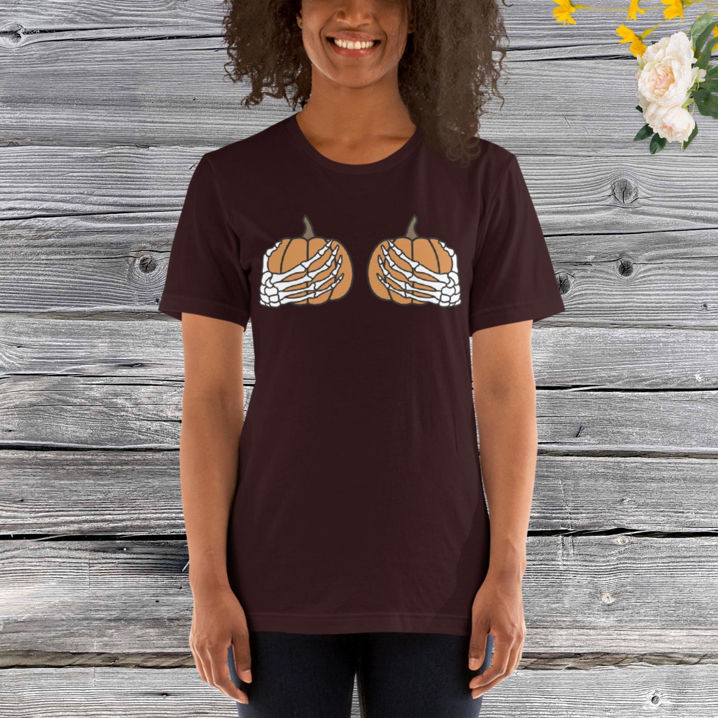 Pumpkin Boobies Shirt, Skeleton Hands Shirt, Funny Halloween Shirt, Thanksgiving Boobies Shirt, Skeleton Unisex t-shirt