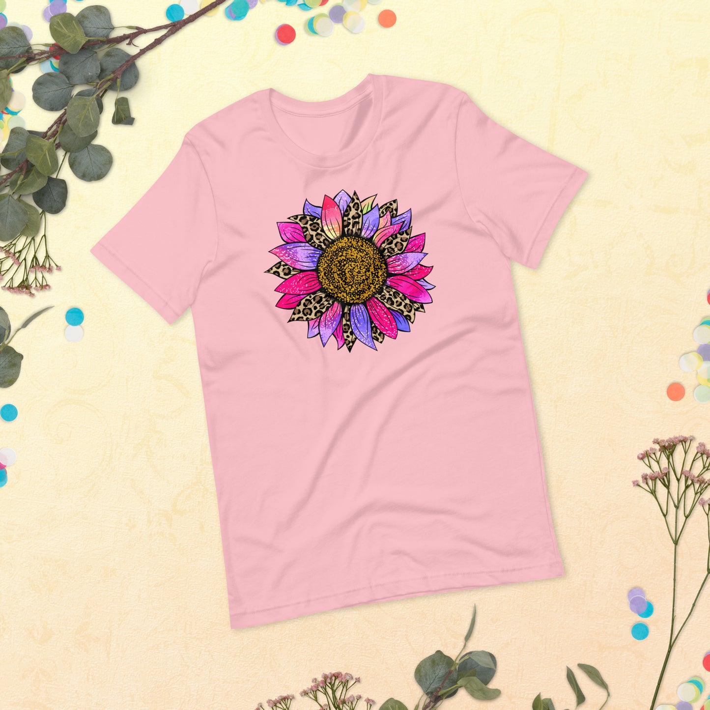 Leopard Sunflower Colorful, Sunflower Shirt, Flower Shirt, Daisy, Roses, Nature, Wildflower, Inspirational Unisex t-shirt