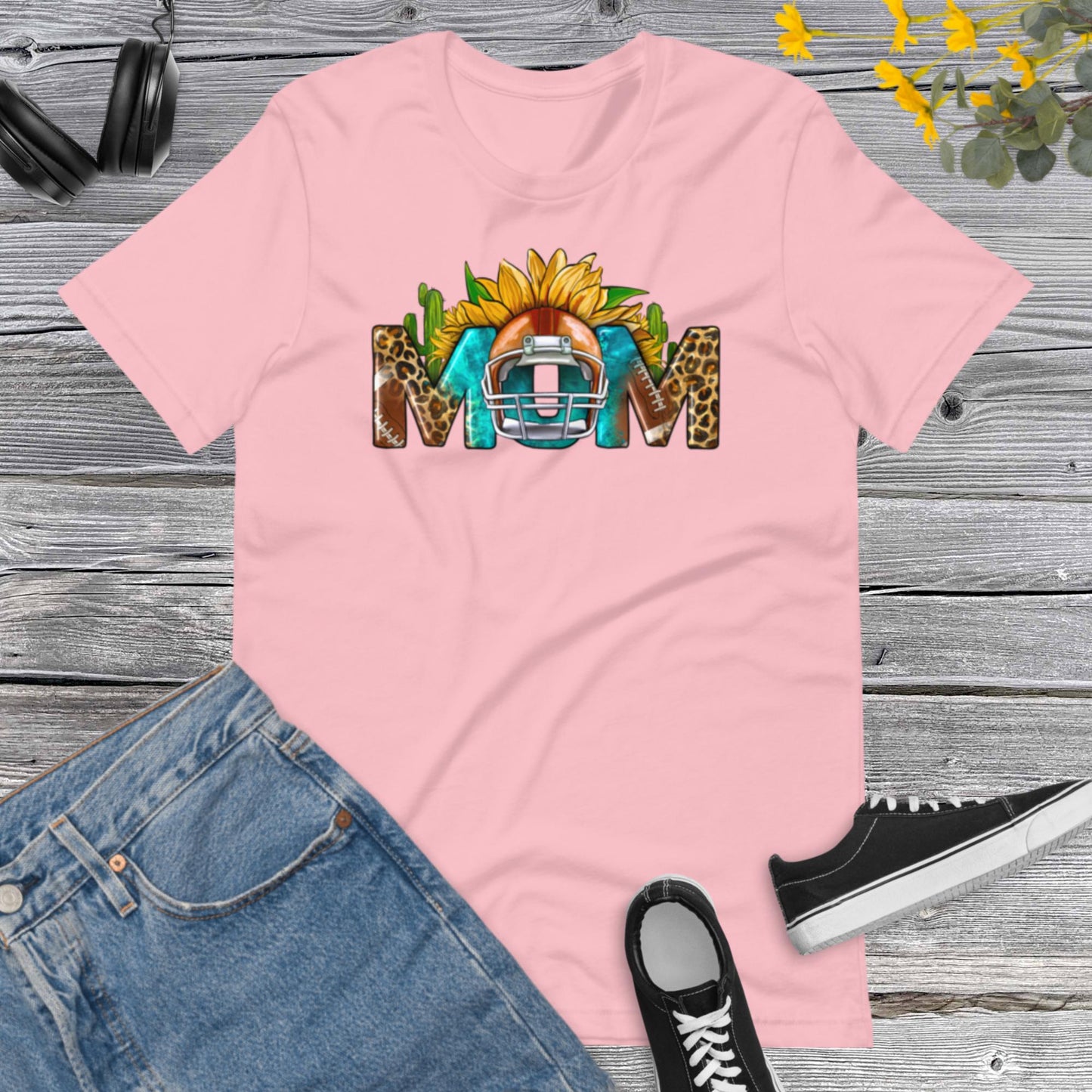 Football Mom Sunflower Leopard, Football Mom, Sports Mom, Football Mom, Team Football Lover Unisex t-shirt