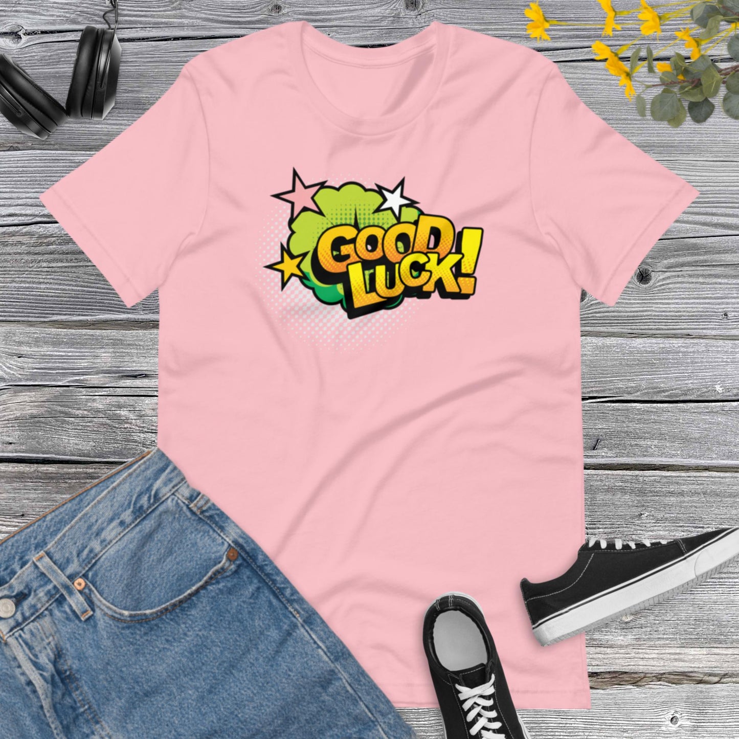 Good Luck Pop Art Style, Retro Design Good Luck Shirt, Retro Comic Style, Graphic Shirt , American Vintage Pop Art Design Unisex t-shirt