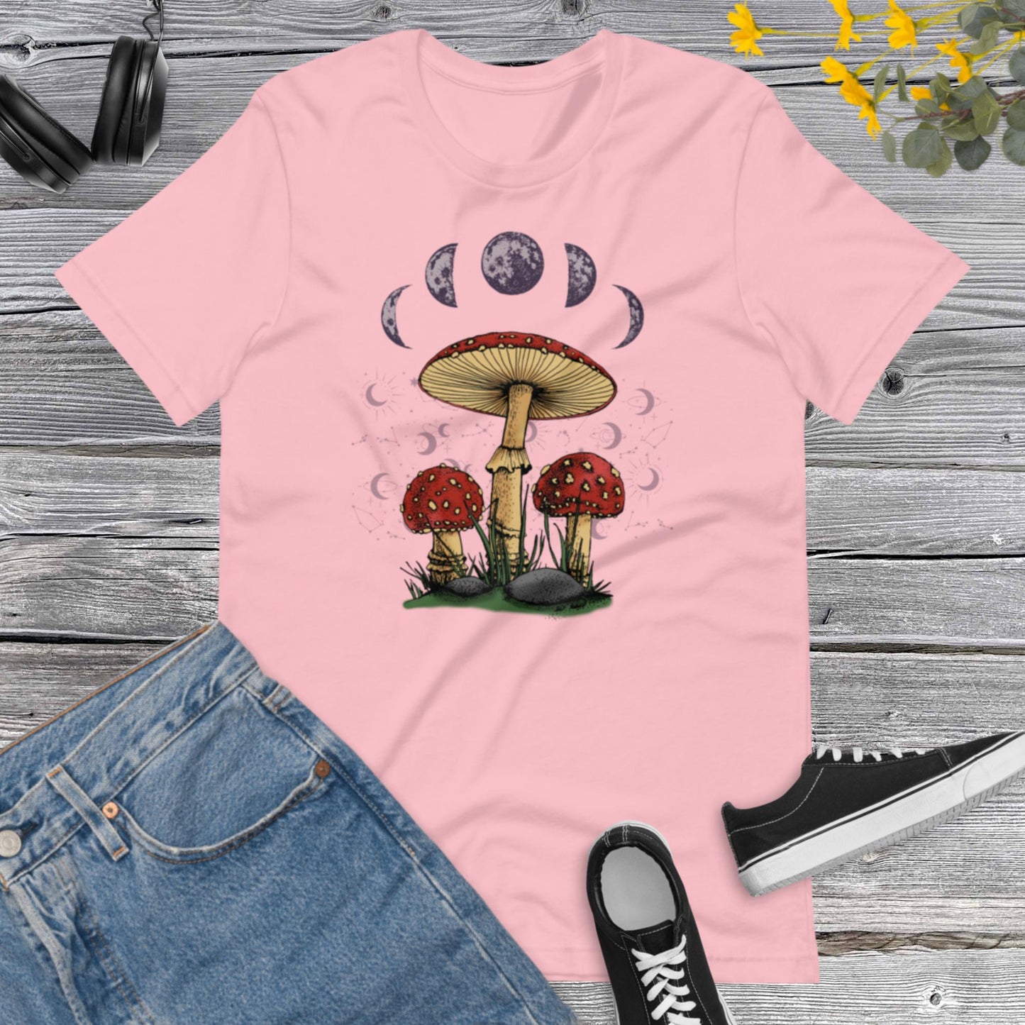 Mushroom Shirt, Witchy Mushroom, Mystical Mushroom, Moon Phase Shirt, Moon with Magic Mushroom Shirt, Mushroom Tee Gift