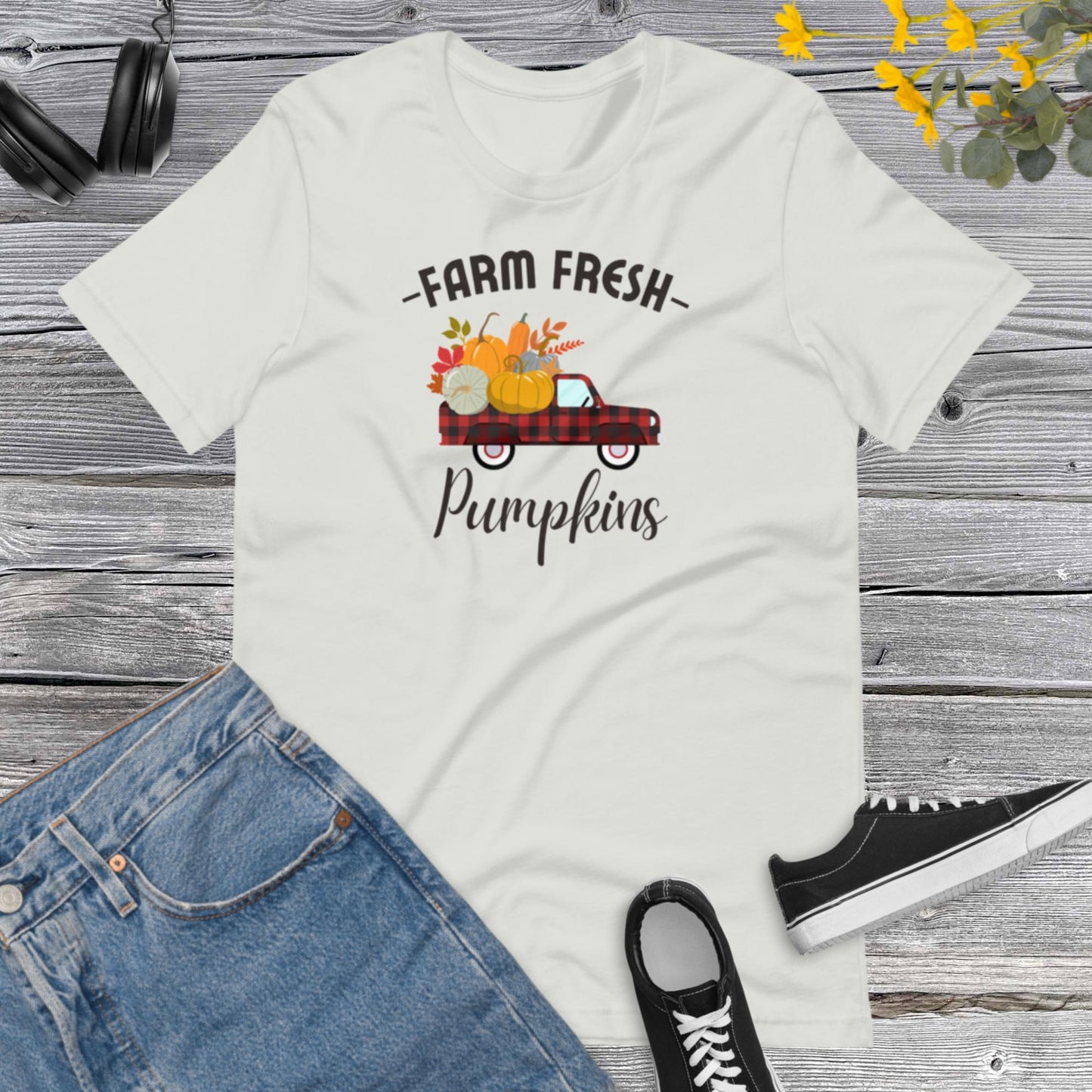 Farm Fresh Red Buffalo plaid Pickup Truck Pumpkins, Fall Truck Shirt, Pumpkin Shirt, Autumn Shirt, Fall Shirts, Thanksgiving Unisex t-shirt