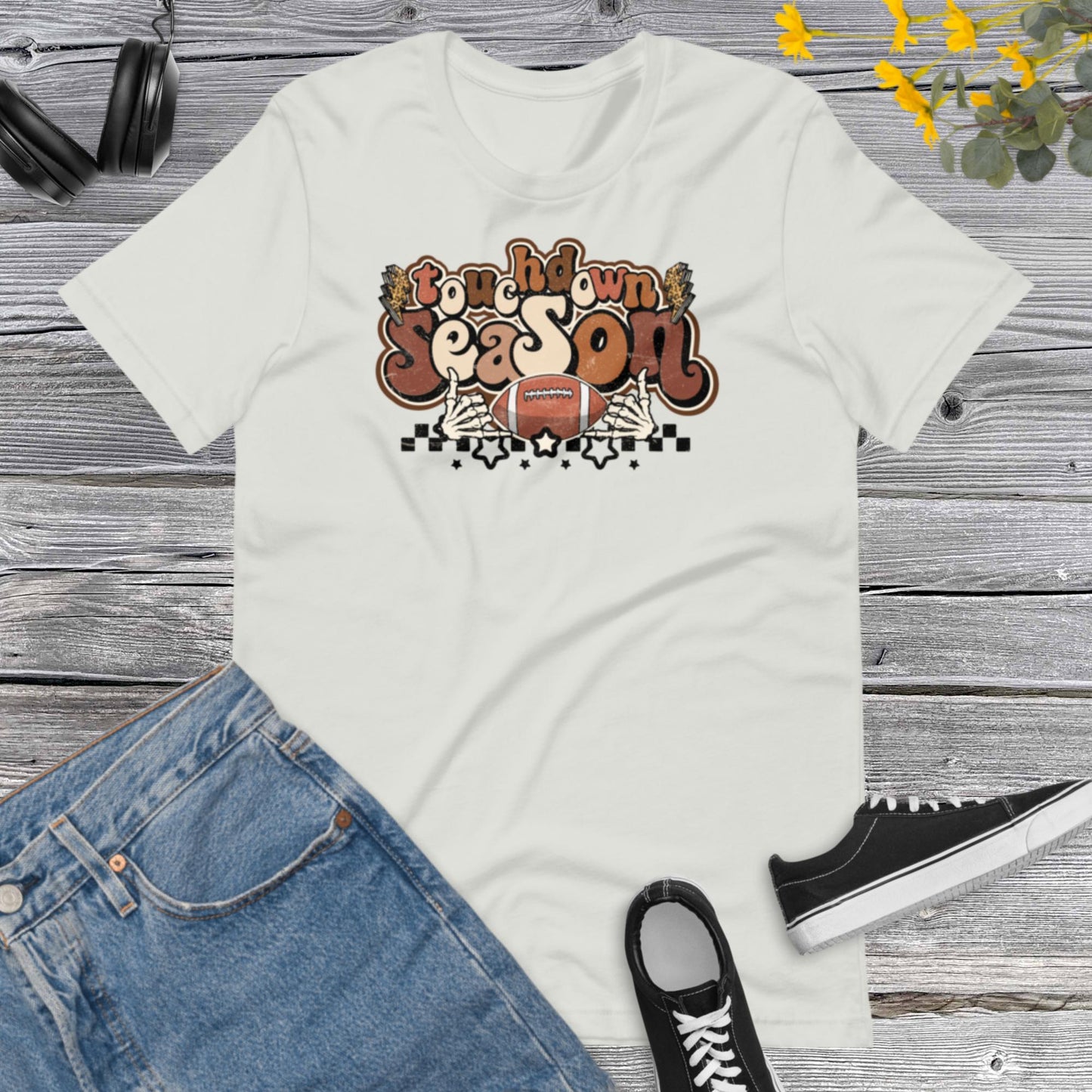 Touchdown Season, Football, Football Design, Football Skeleton, Retro Football Unisex t-shirt