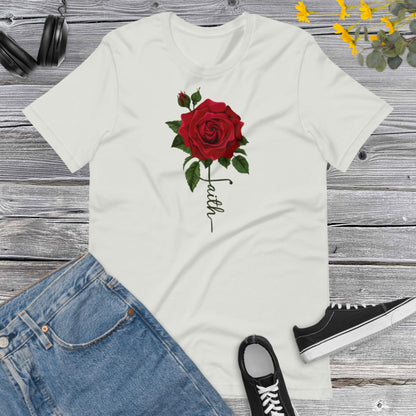 Faith Rose, Christian Watercolor, Vertical Cross, Faith Cross, Religious Shirt, Floral Shirt, Inspirational Unisex t-shirt