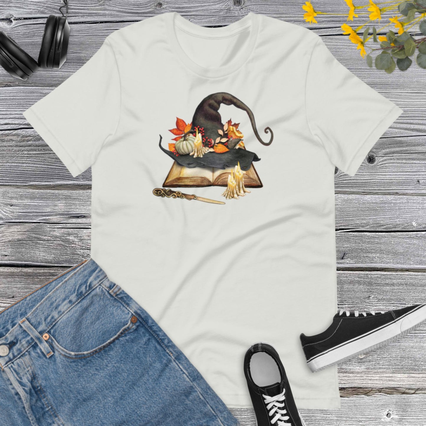 Watercolor Book Witch Hat, Happy Halloween, Fall Watercolor Pumpkins Halloween, Book Lover Gift, Witch Hat, Floral Book Unisex t-shirt