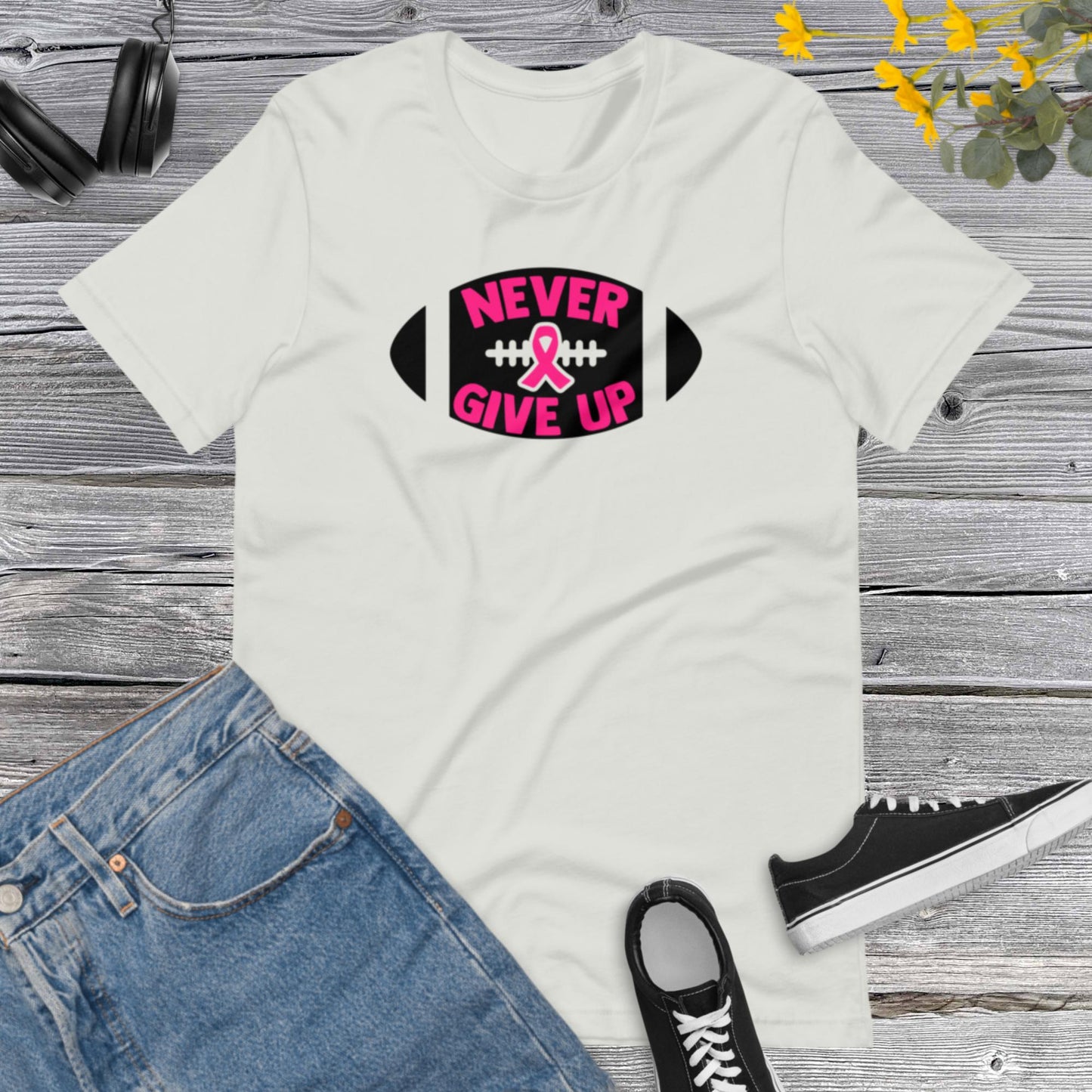 Never Give Up, Breast Cancer Awareness, Team Cancer, Motivational, Pink Ribbon, In October We Wear PinkUnisex t-shirt