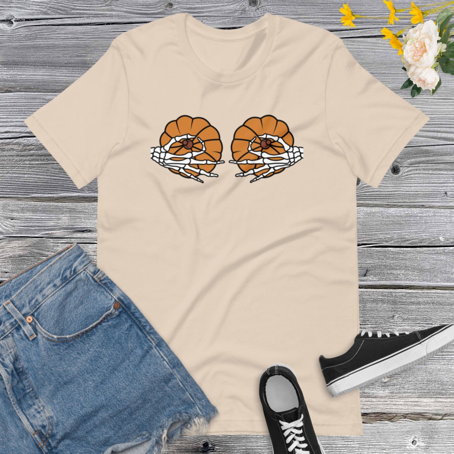 Pumpkin Boobies Shirt, Skeleton Hands Shirt, Funny Halloween Shirt, Thanksgiving Boobies Shirt, Skeleton Unisex t-shirtUnisex t-shirt