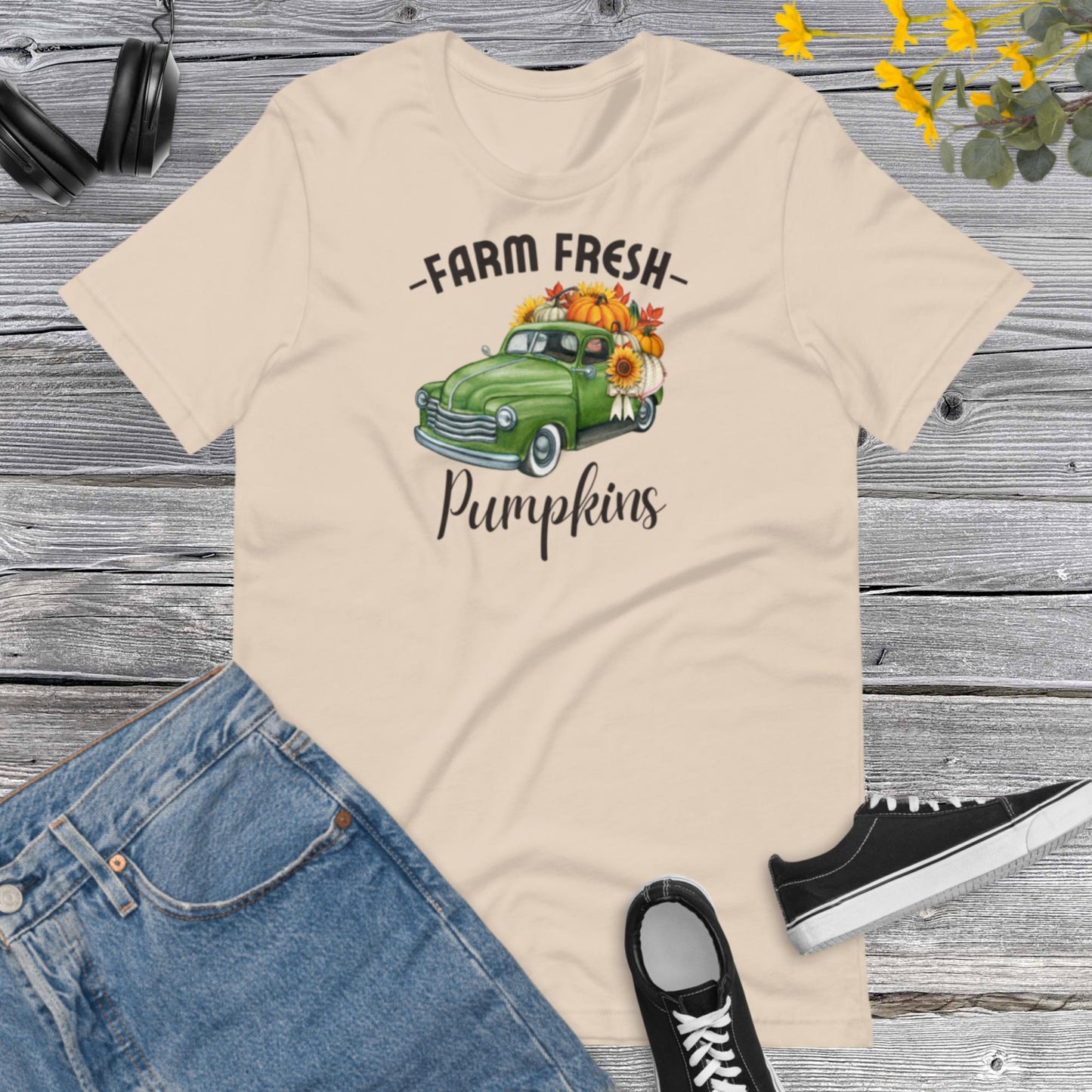 Farm Fresh Pumpkins Sunflower, Fall Truck Shirt, Pumpkin Shirt, Autumn Shirt, Fall Shirts, Happy ThanksgivingUnisex t-shirt