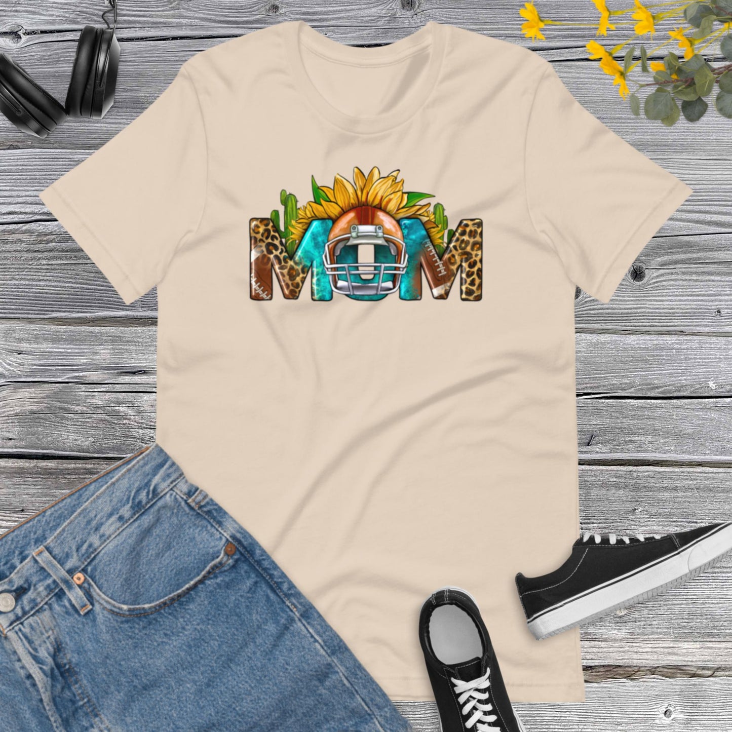 Football Mom Sunflower Leopard, Football Mom, Sports Mom, Football Mom, Team Football Lover Unisex t-shirt