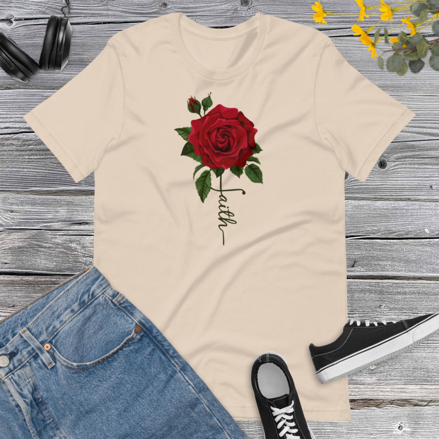 Faith Rose, Christian Watercolor, Vertical Cross, Faith Cross, Religious Shirt, Floral Shirt, Inspirational Unisex t-shirt