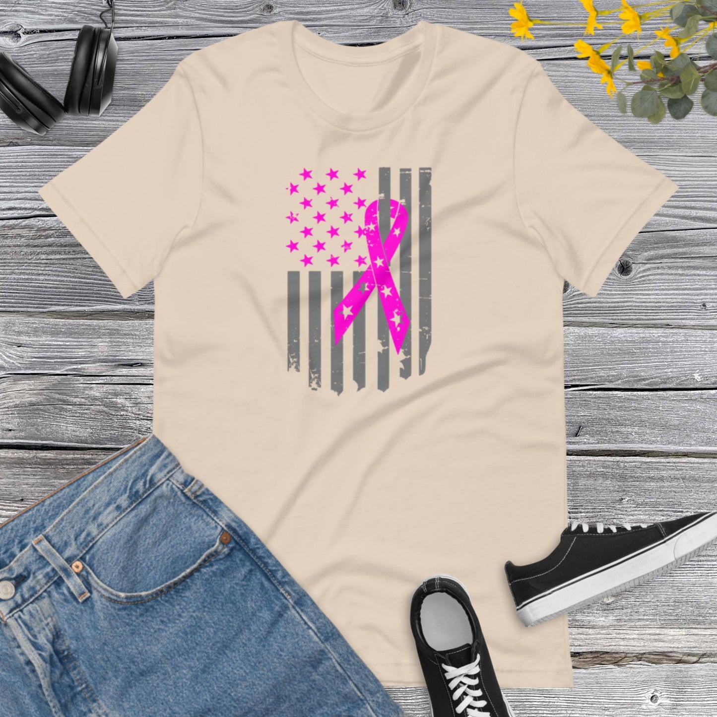 Breast Cancer USA Flag, Motivational Cancer Awareness T-shirt, Pink October, Breast Cancer T-shirt, Cancer Awareness Unisex t-shirt