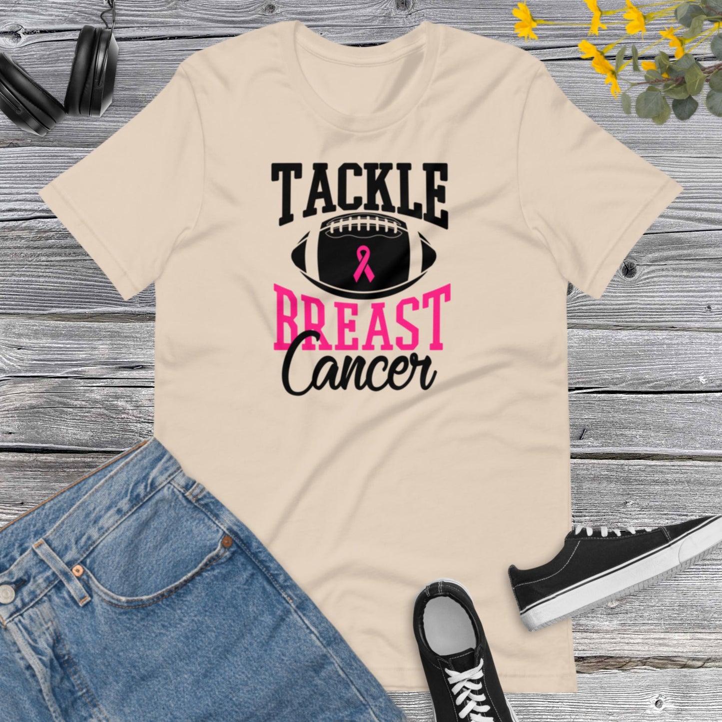 Tackle Breast Cancer, Breast Cancer Awareness, Team Cancer, Motivational, Pink Ribbon, In October We Wear Pink Unisex t-shirt