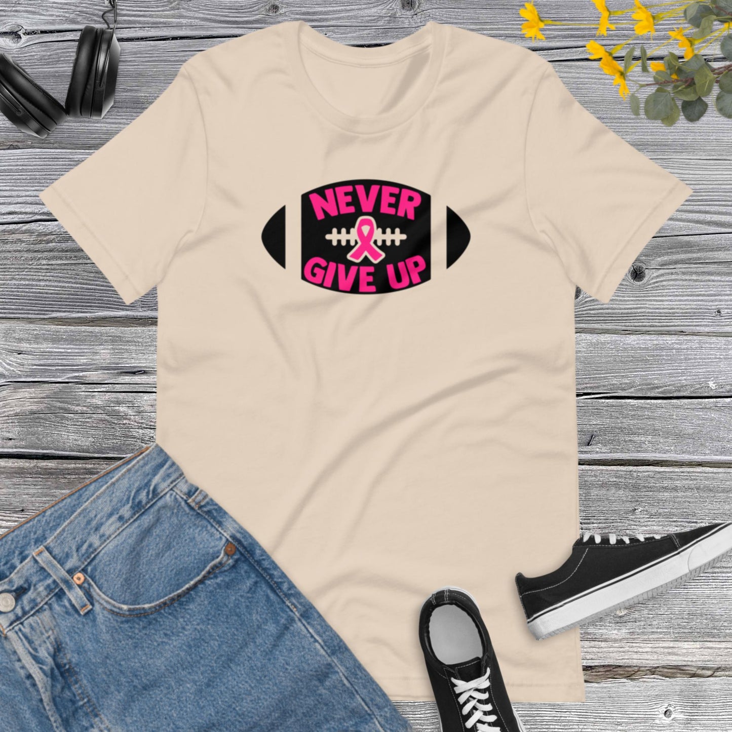 Never Give Up, Breast Cancer Awareness, Team Cancer, Motivational, Pink Ribbon, In October We Wear PinkUnisex t-shirt