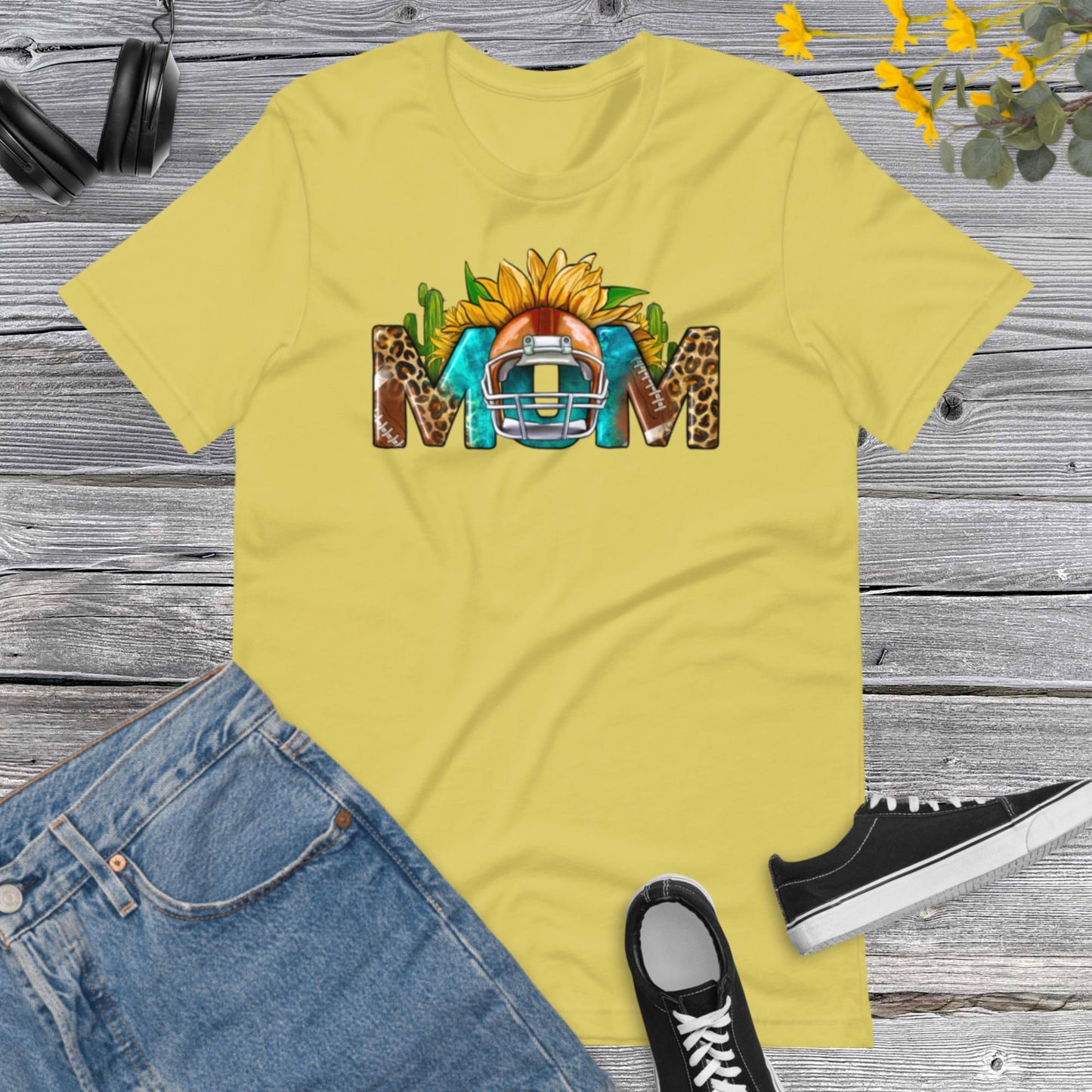 Football Mom Sunflower Leopard, Football Mom, Sports Mom, Football Mom, Team Football Lover Unisex t-shirt