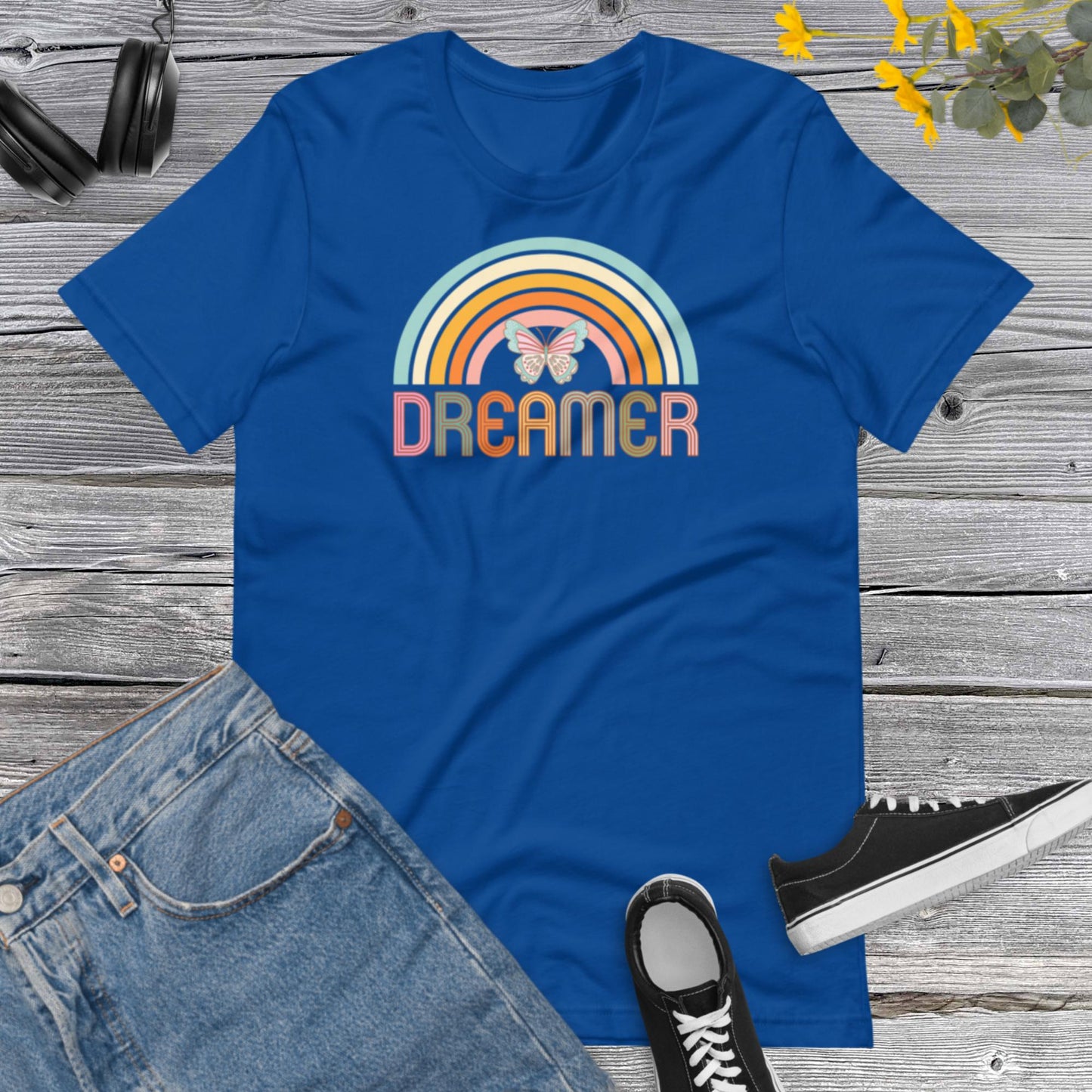 Retro Rainbow Shirt, Dreamer Tee, Butterfly Shirt, Rainbow Inspirational shirt, Positive thinking Retro Graphic Tees Unisex t-shirt