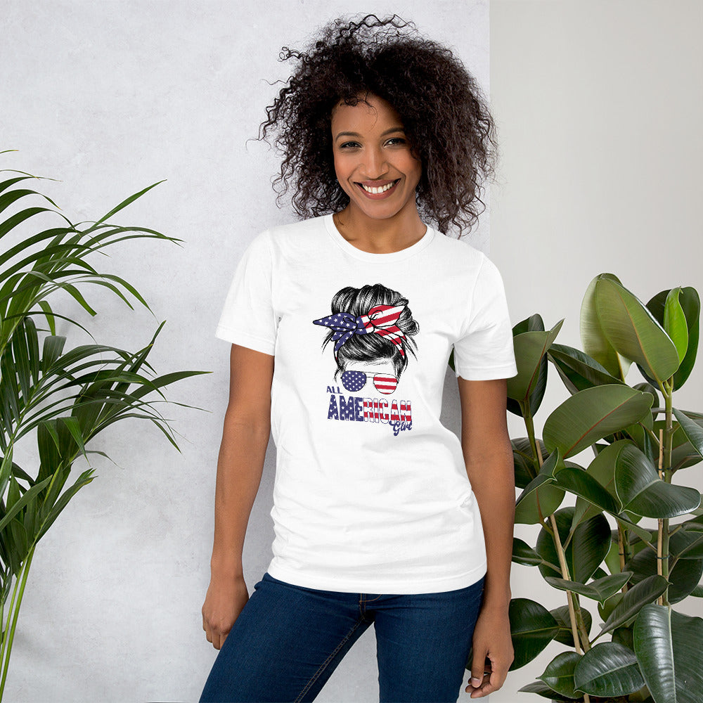 All American Girls, Mom Life, Bun Hair Sunglasses, Independence Day Shirt, Unisex t-shirt