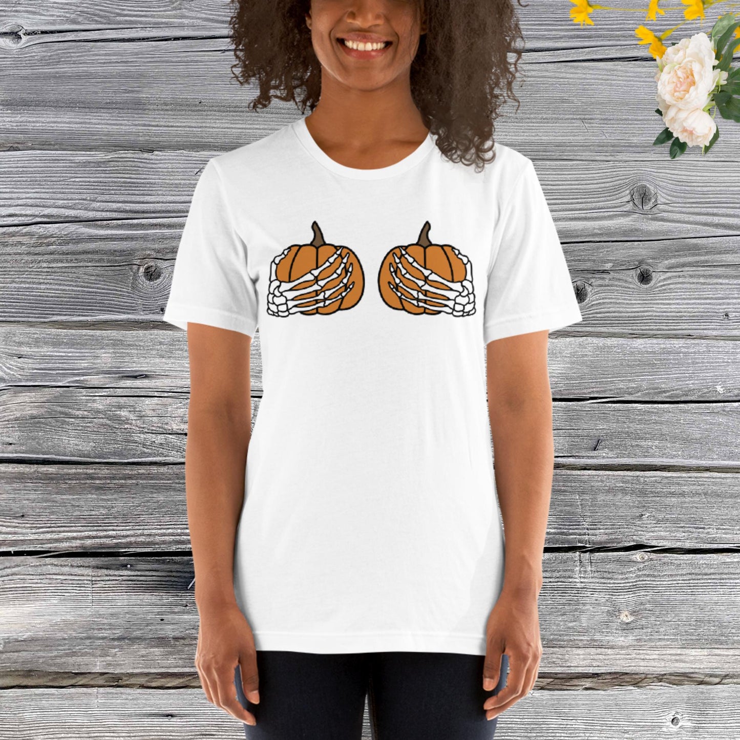 Pumpkin Boobies Shirt, Skeleton Hands Shirt, Funny Halloween Shirt, Thanksgiving Boobies Shirt, Skeleton Unisex t-shirt