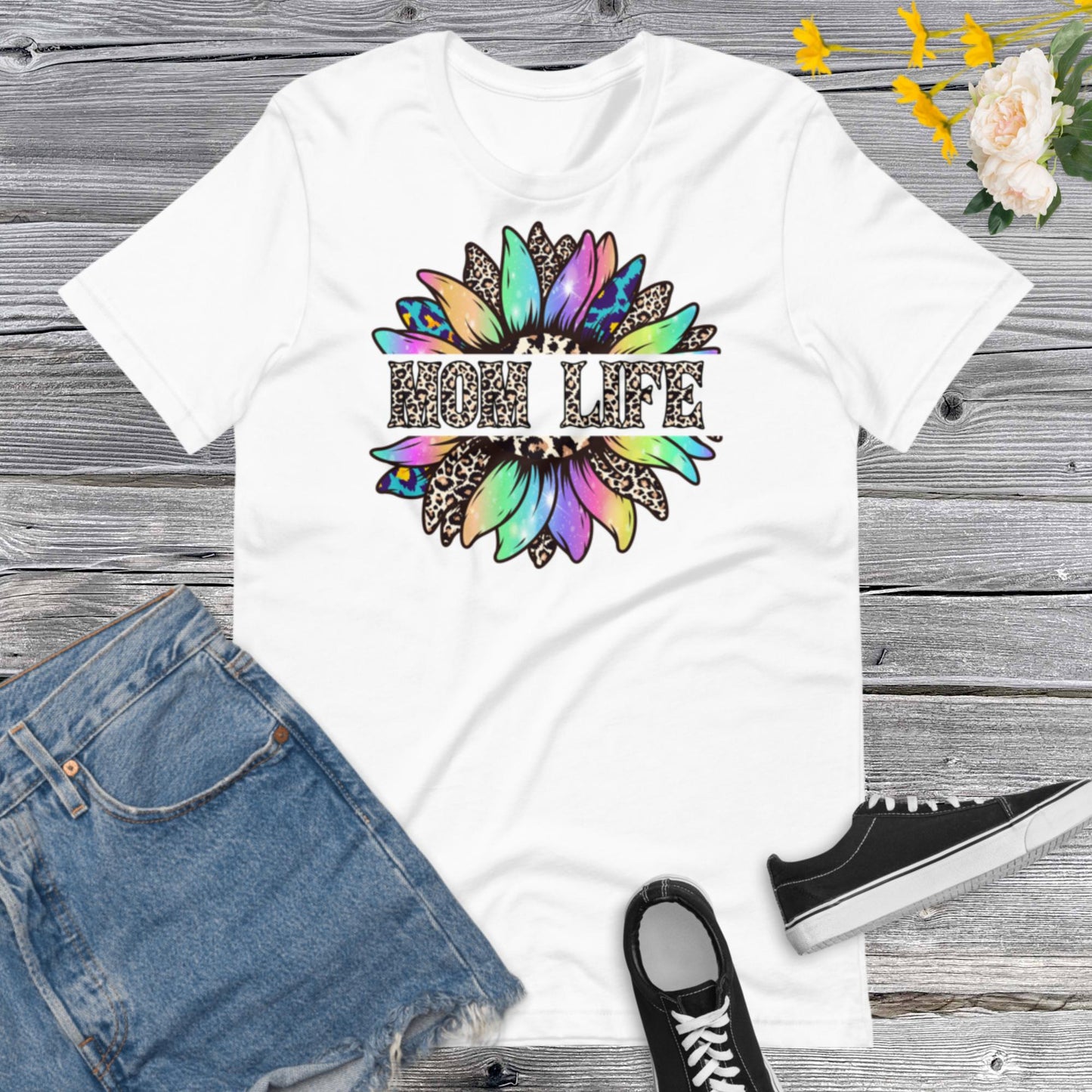 Mom Life Shirt, Sunflower Mom Life Shirt, Sunflower Lover Mom Shirt, Mother Day Gift for Mom, Leopard Print Mom ShirtUnisex t-shirt