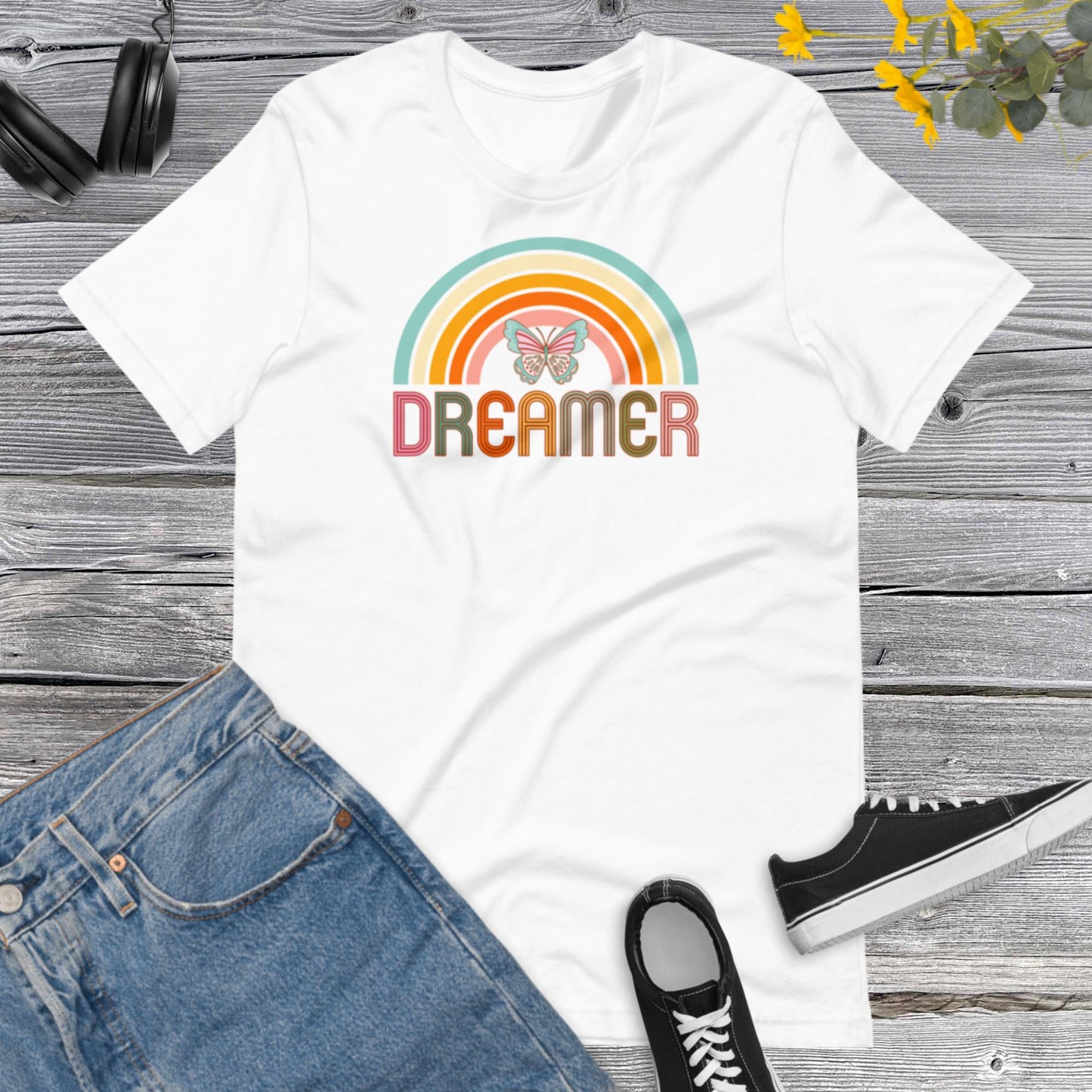 Retro Rainbow Shirt, Dreamer Tee, Butterfly Shirt, Rainbow Inspirational shirt, Positive thinking Retro Graphic Tees Unisex t-shirt