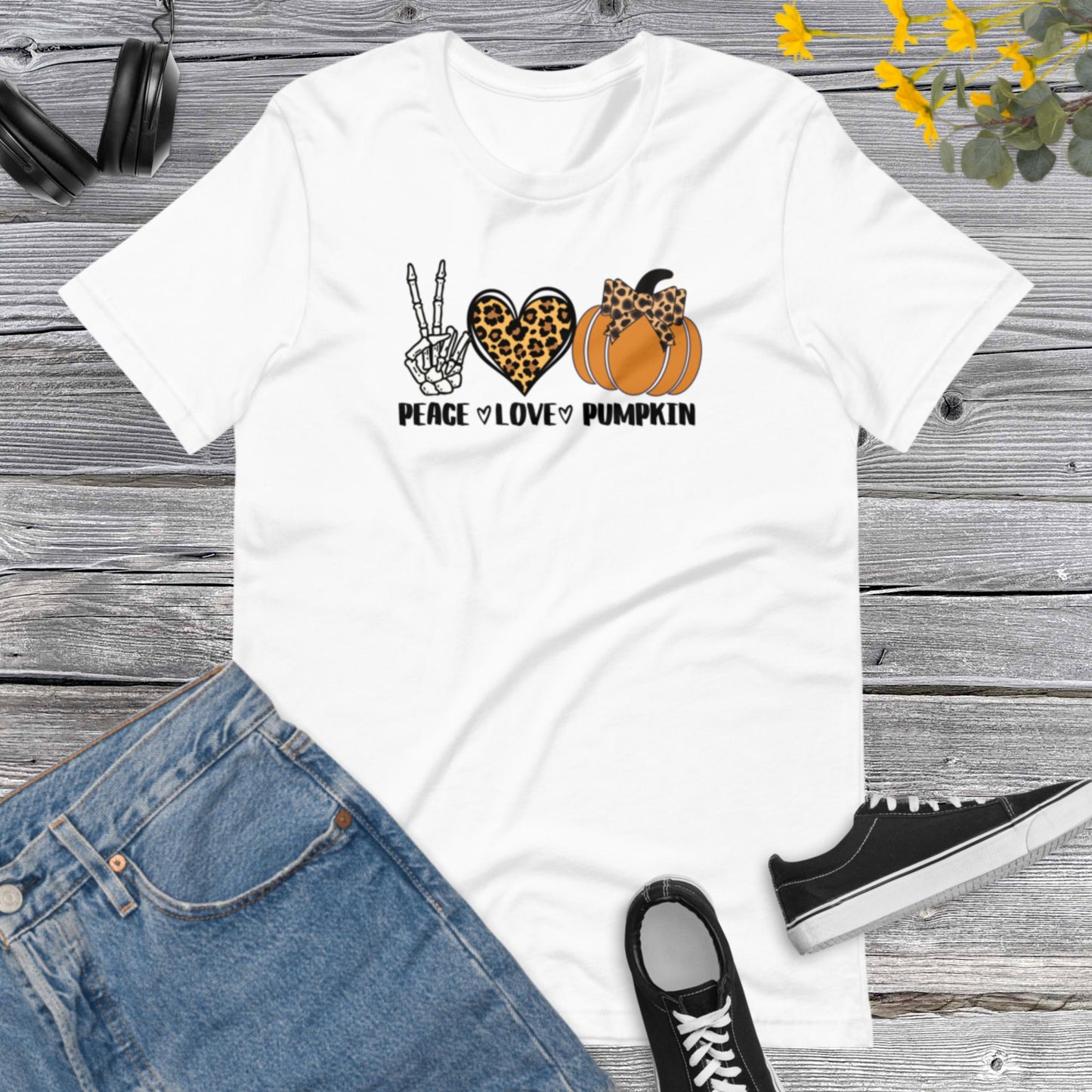 Peace Love Pumpkin Shirt, Horrible T-Shirt, Halloween Pumpkin Outfit, Funny Skeleton Shirt, Funny Halloween Unisex t-shirt