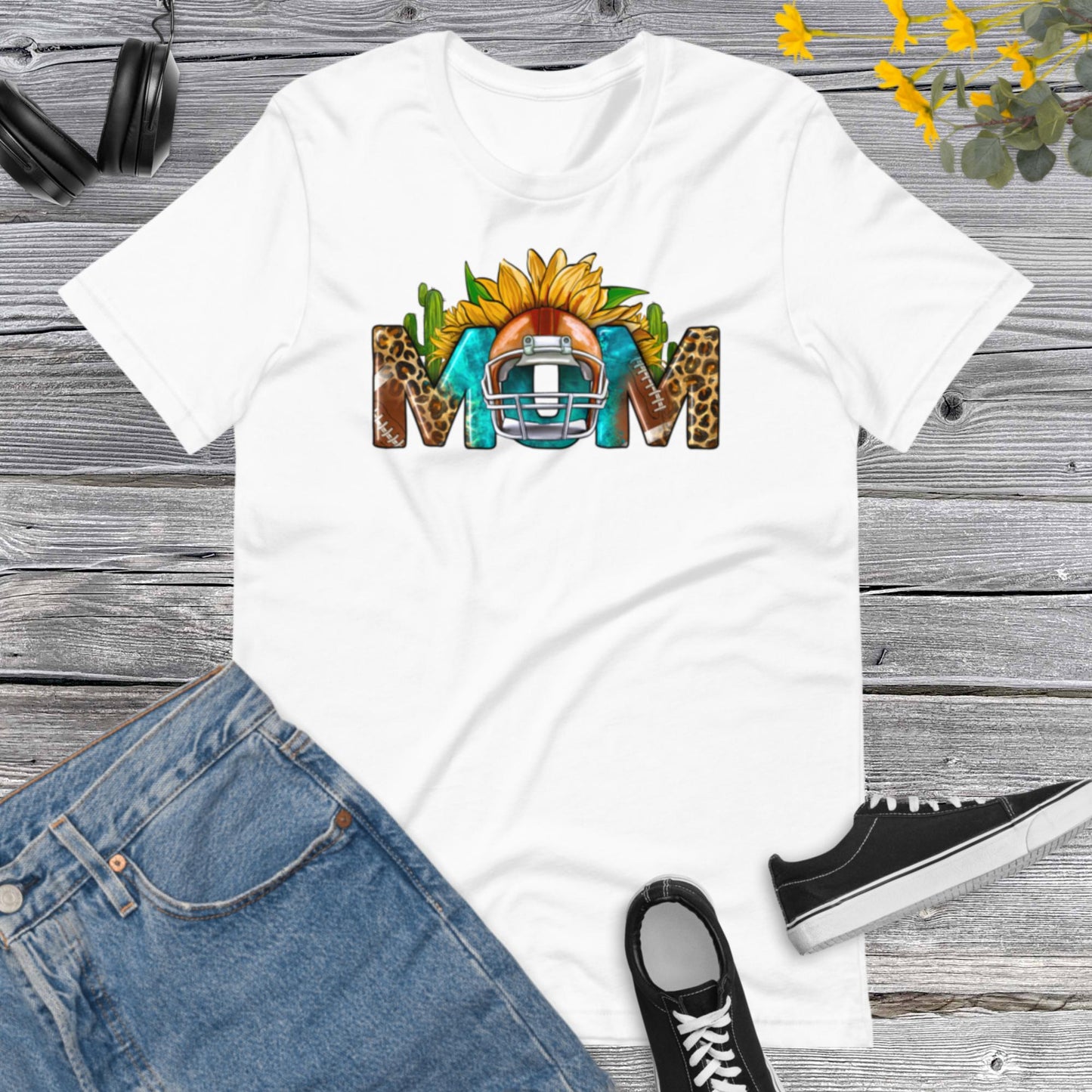 Football Mom Sunflower Leopard, Football Mom, Sports Mom, Football Mom, Team Football Lover Unisex t-shirt