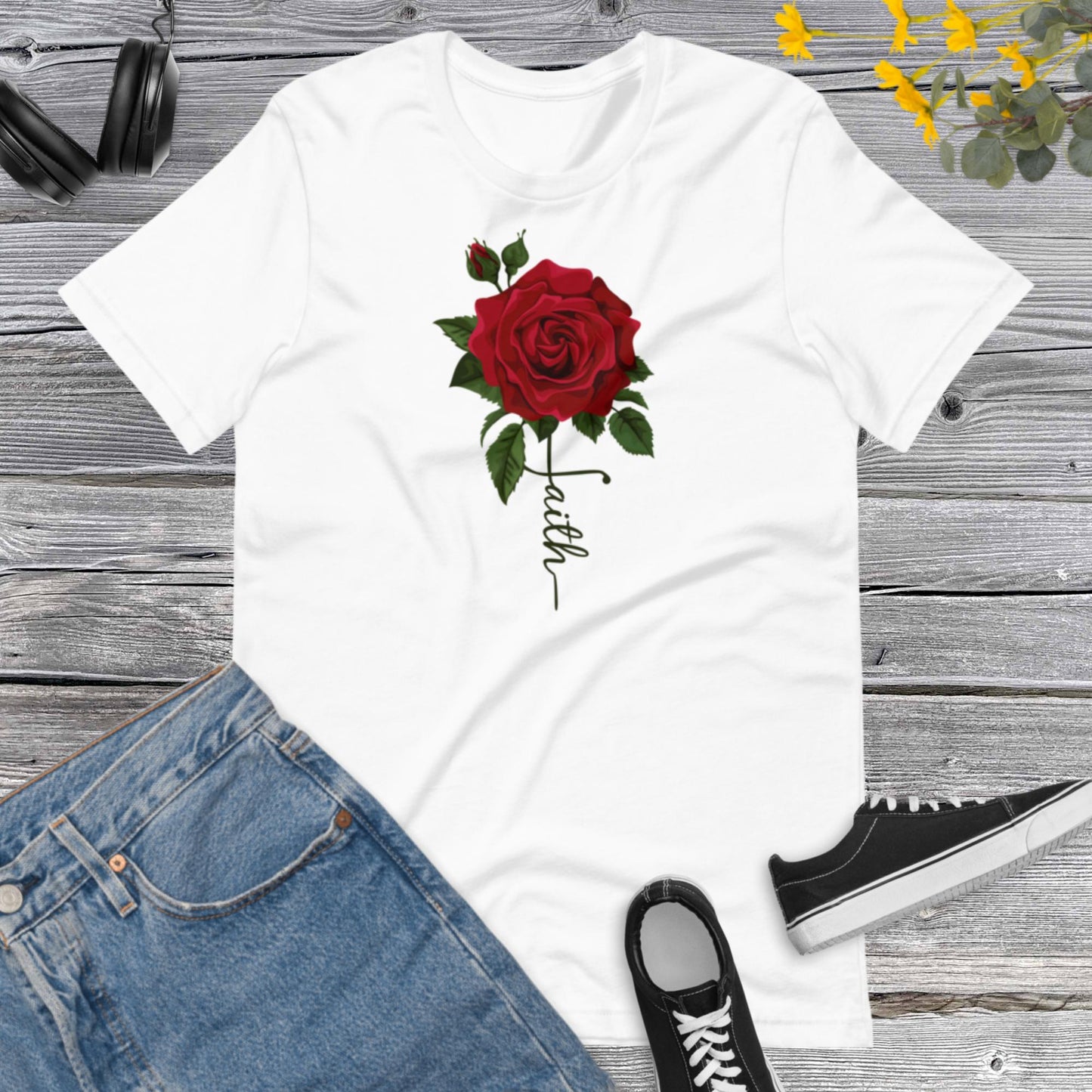 Faith Rose, Christian Watercolor, Vertical Cross, Faith Cross, Religious Shirt, Floral Shirt, Inspirational Unisex t-shirt