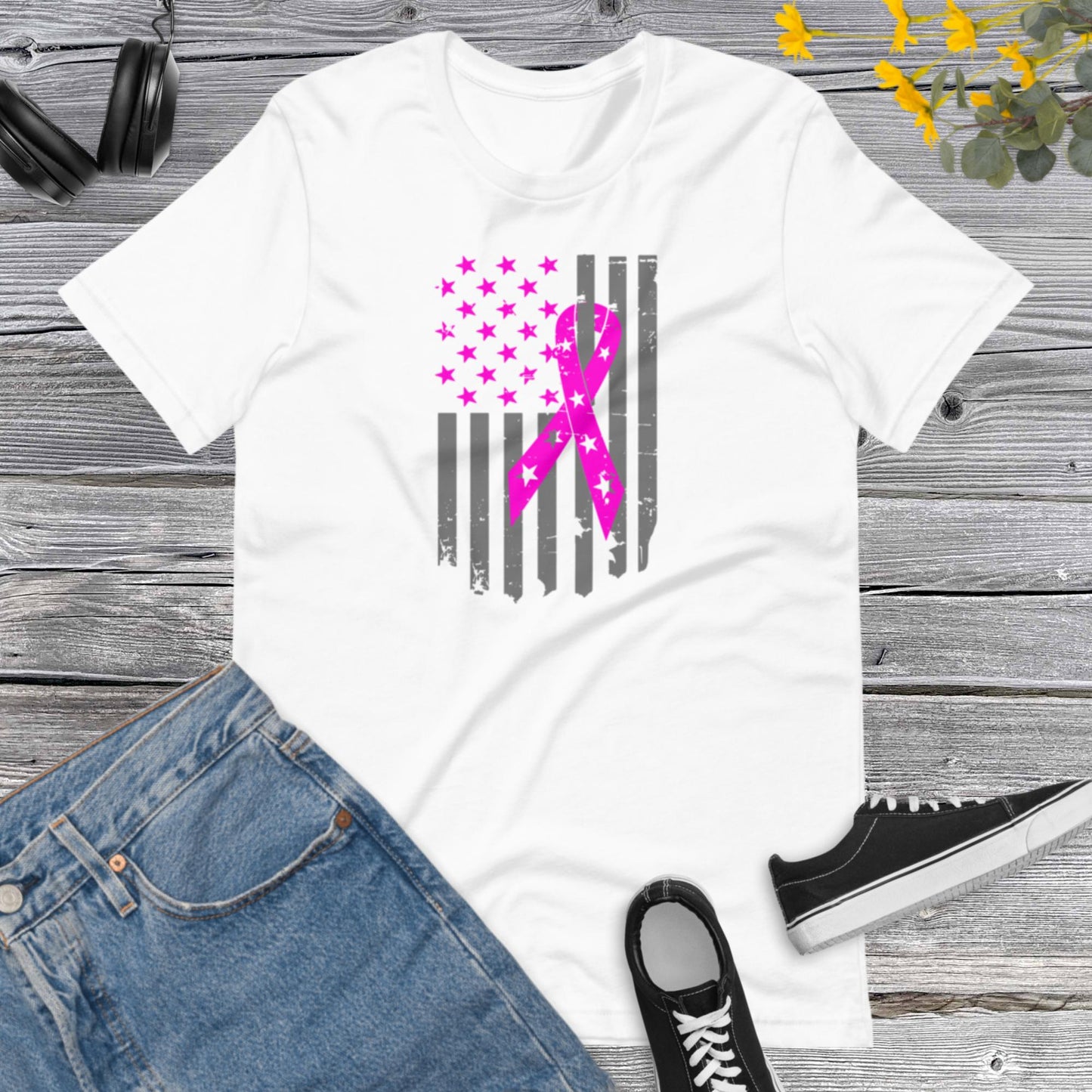 Breast Cancer USA Flag, Motivational Cancer Awareness T-shirt, Pink October, Breast Cancer T-shirt, Cancer Awareness Unisex t-shirt