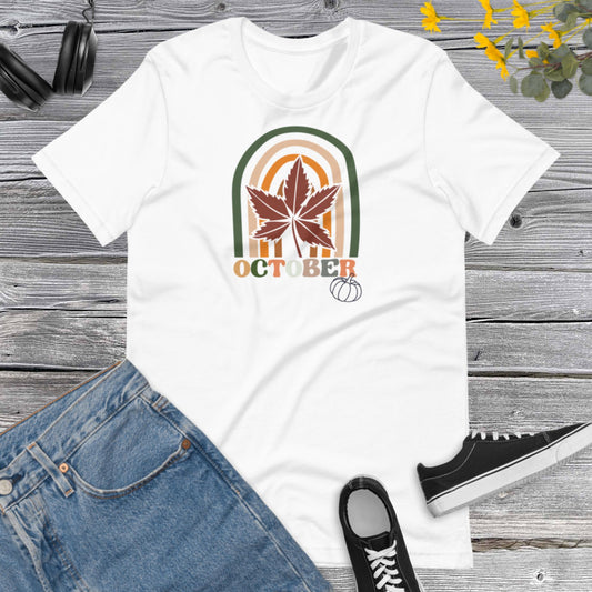 Hello October, Autumn Vibes, Autumn Fall Vibes, Autum Rainbow shirt, Hello Fall, Thanksgiving Gift Unisex t-shirt