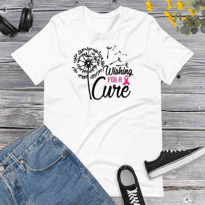 Wishing for a Cure, Breast Cancer Awareness, Team Cancer, Motivational, Pink Ribbon, In October We Wear Pink Unisex t-shirt