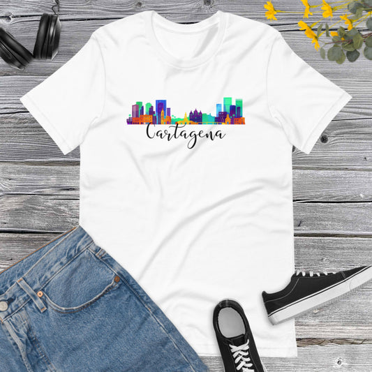 Cartagena Architecture Colorful Skyline, Cartagena City, I Love Colombia, Urban Latin Tee, Colombia Traveler Top Unisex t-shirt