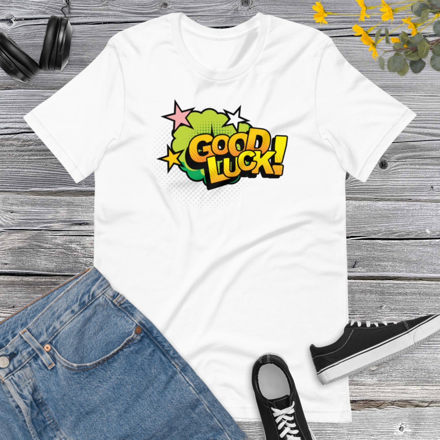 Good Luck Pop Art Style, Retro Design Good Luck Shirt, Retro Comic Style, Graphic Shirt , American Vintage Pop Art Design Unisex t-shirt