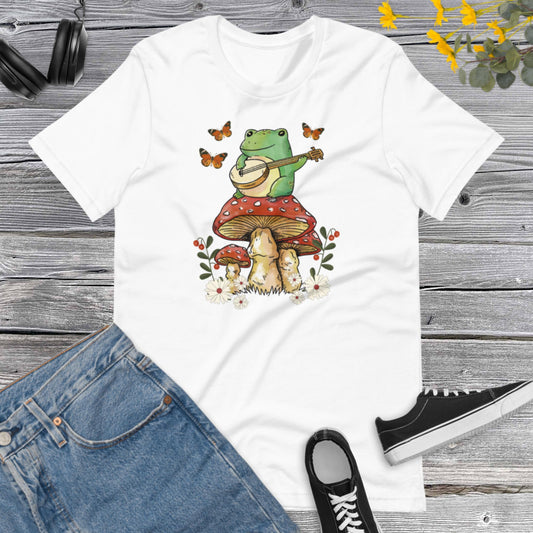 Cottagecore Frog Shirt, Frog Playing Instrument Shirt, Goblincore Clothing, Grunge Shirt, Gift for Frog Lover, Vintage Unisex t-shirt