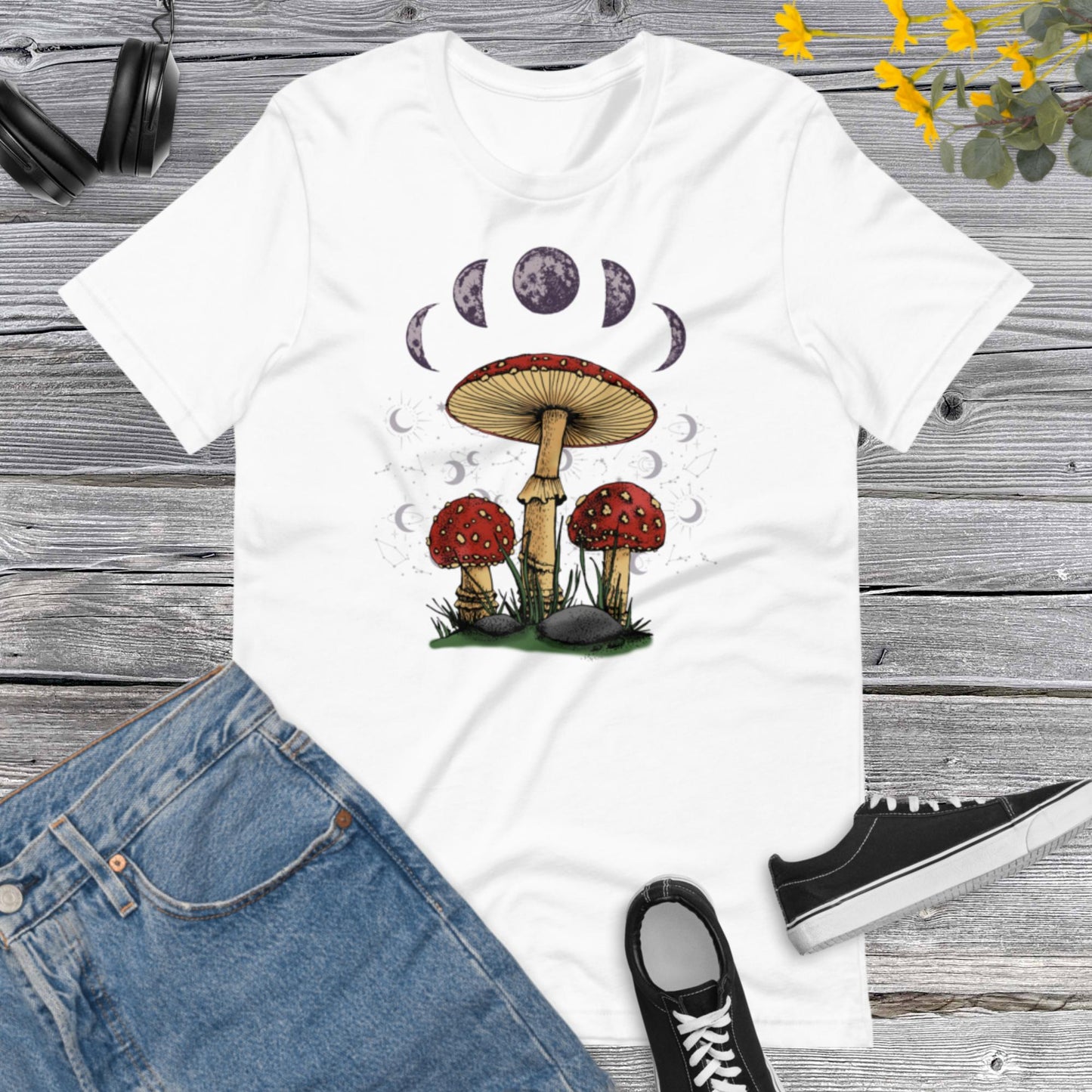 Mushroom Shirt, Witchy Mushroom, Mystical Mushroom, Moon Phase Shirt, Moon with Magic Mushroom Shirt, Mushroom Tee Gift